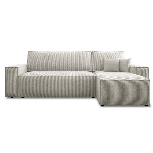 Canapé D'angle Convertible Réversible Lorenzo En Velours Côtelé Beige