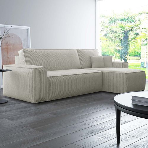 Canapé D'angle Convertible Réversible Lorenzo En Velours Côtelé Beige