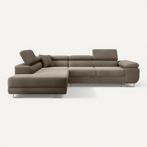 Canapé D'angle Gauche Convertible Marius Velours Côtelé Taupe