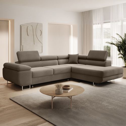 Canapé D'angle Droit Convertible Marius Velours Côtelé Taupe