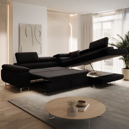 Canapé D'angle Droit Convertible Marius Velours Noir