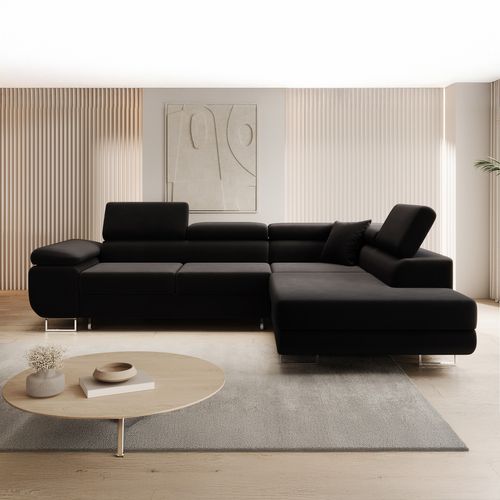 Canapé D'angle Droit Convertible Marius Velours Noir