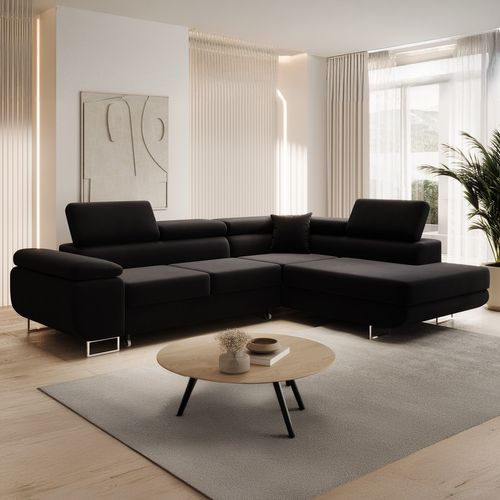 Canapé D'angle Droit Convertible Marius Velours Noir