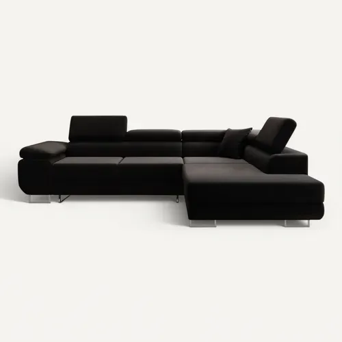 Canapé D'angle Droit Convertible Marius Velours Noir