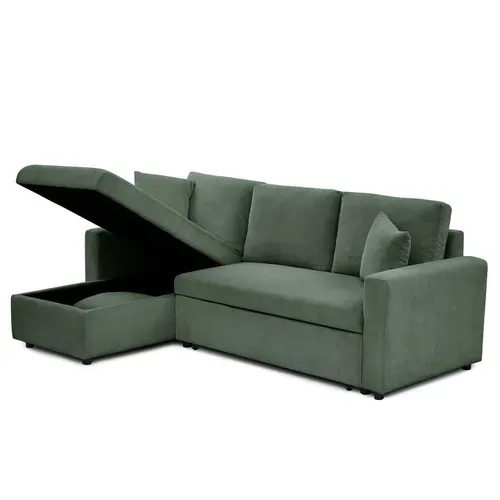 Canapé D'angle Convertible Rico Velours Côtelé Vert