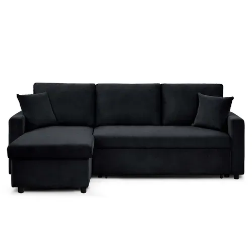 Canapé D'angle Convertible Rico Velours Côtelé Noir