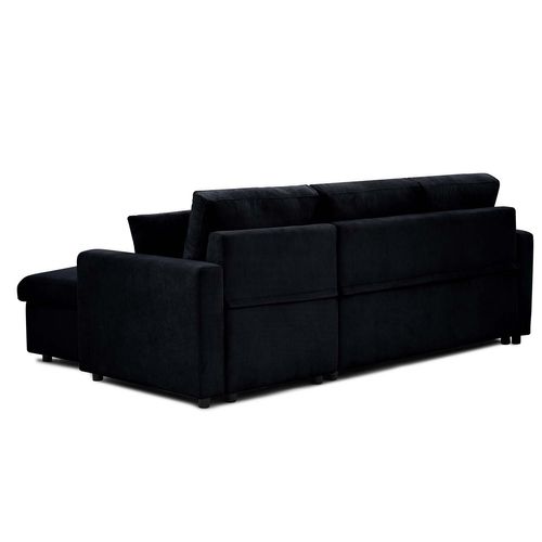 Canapé D'angle Convertible Rico Velours Côtelé Noir