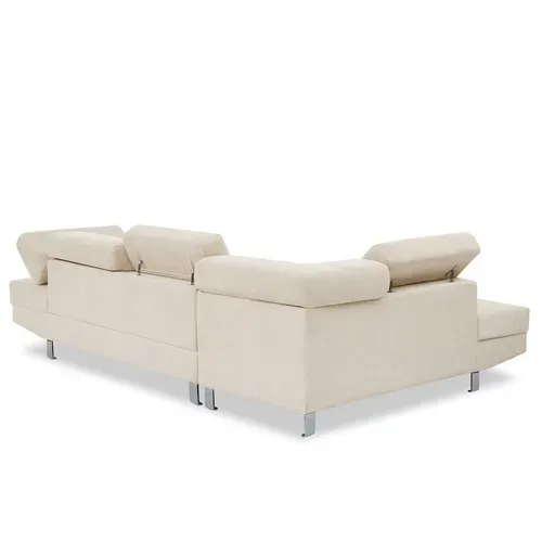 Canapé D'angle Gauche Avec Têtières Relevables Palerme Velours Côtelé Beige