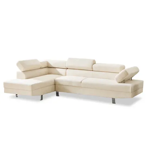 Canapé D'angle Gauche Avec Têtières Relevables Palerme Velours Côtelé Beige