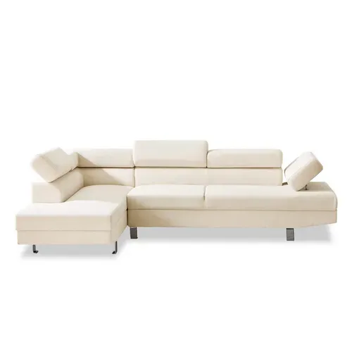 Canapé D'angle Gauche Avec Têtières Relevables Palerme Velours Côtelé Beige