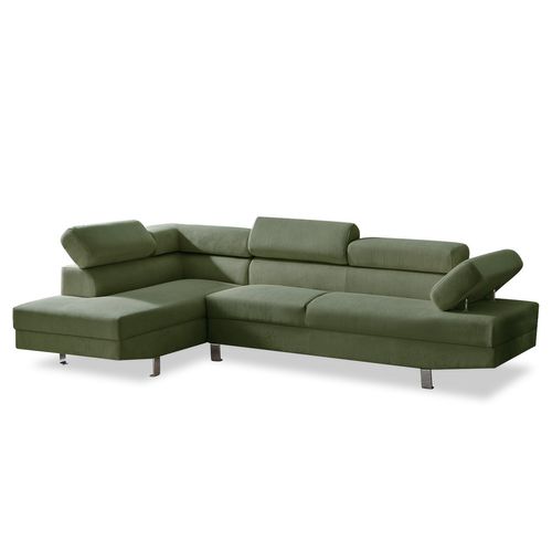 Canapé D'angle Gauche Avec Têtières Relevables Palerme Velours Côtelé Vert