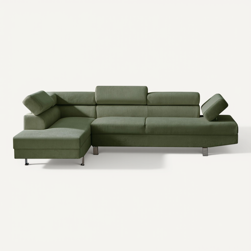 Canapé D'angle Gauche Avec Têtières Relevables Palerme Velours Côtelé Vert