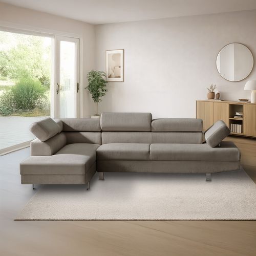 Canapé D'angle Gauche Avec Têtières Relevables Palerme Velours Côtelé Taupe