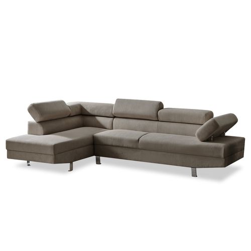 Canapé D'angle Gauche Avec Têtières Relevables Palerme Velours Côtelé Taupe