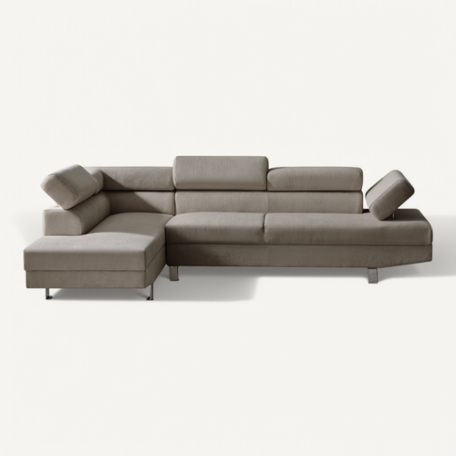 Canapé D'angle Gauche Avec Têtières Relevables Palerme Velours Côtelé Taupe