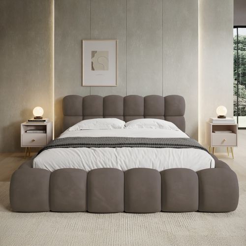 Lit Coffre Tomaso 140x190cm Velours Taupe