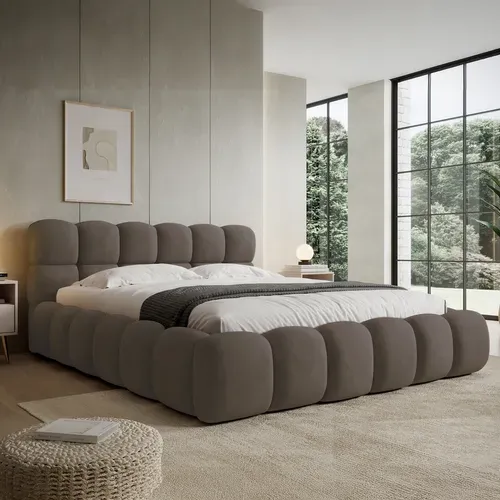 Lit Coffre Tomaso 140x190cm Velours Taupe