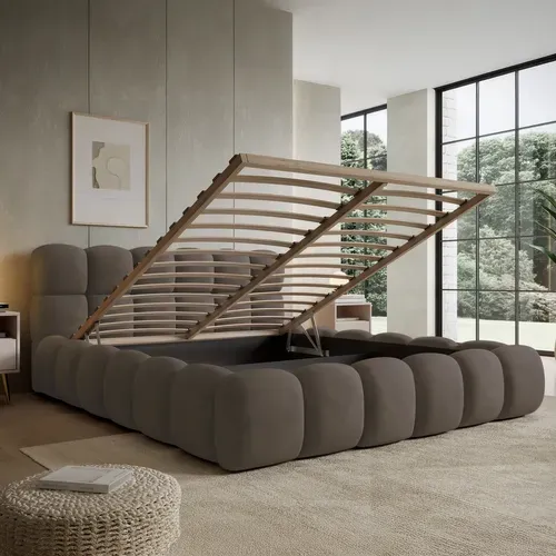 Lit Coffre Tomaso 140x190cm Velours Taupe