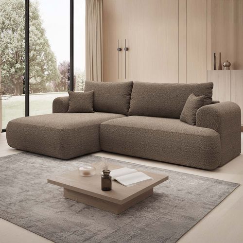 Canapé D'angle Gauche Convertible Velaro Bouclette Taupe