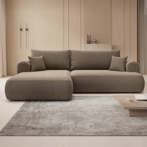 Canapé D'angle Gauche Convertible Velaro Bouclette Taupe