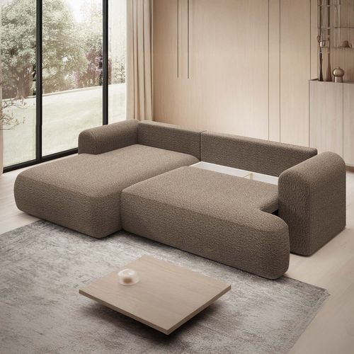 Canapé D'angle Gauche Convertible Velaro Bouclette Taupe