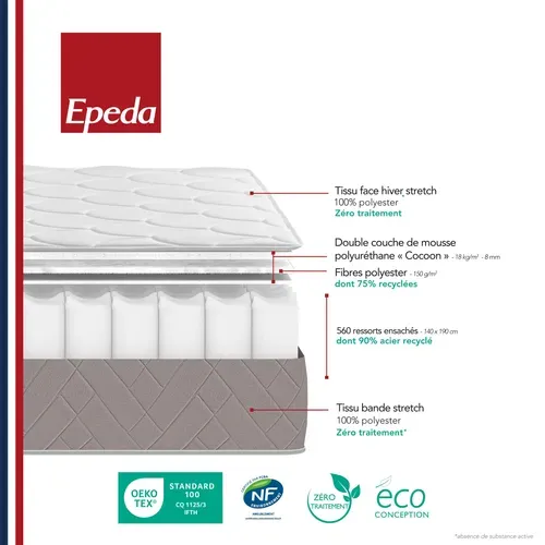Matelas ressorts 140x200 cm EPEDA BOMBA TOP ép.22 cm