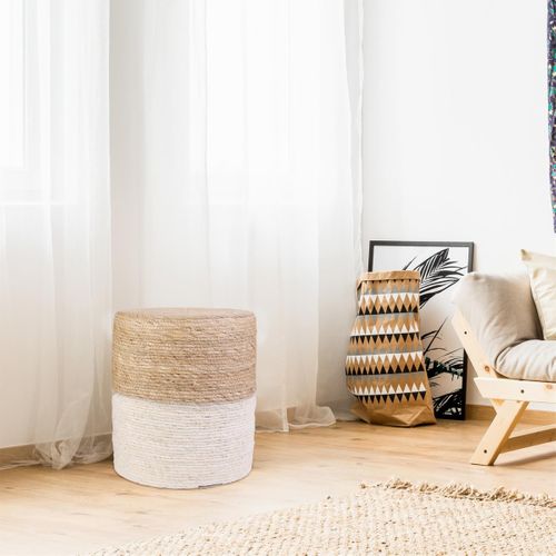 Estany - Lot De 2 Poufs Ronds Tressés Naturel Et Beige
