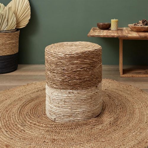 Estany - Lot De 2 Poufs Ronds Tressés Naturel Et Beige