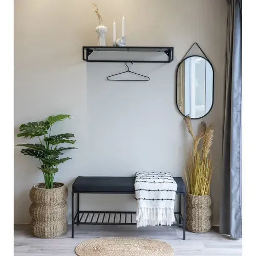 Banc D'entrée 2 Places Acier Et Coussins Noirs - Harald