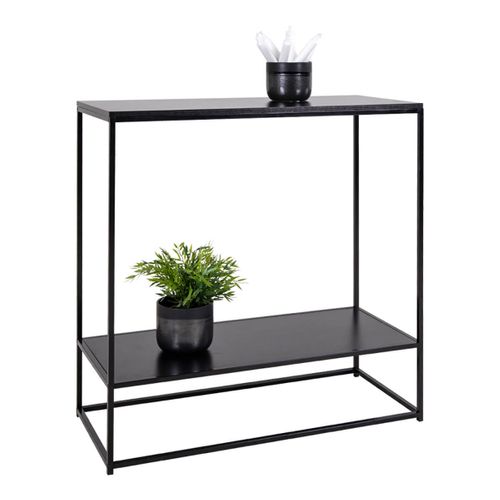 Console Acier Noir Et Plateau Aspect Bois Noir - Harald