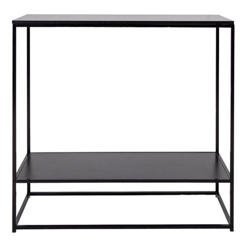 Console Acier Noir Et Plateau Aspect Bois Noir - Harald