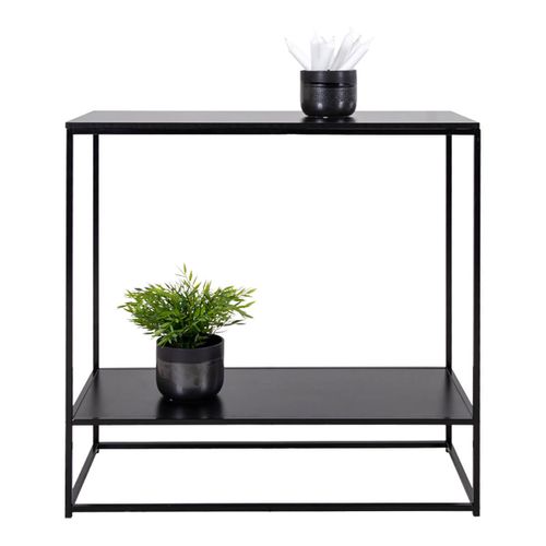 Console Acier Noir Et Plateau Aspect Bois Noir - Harald