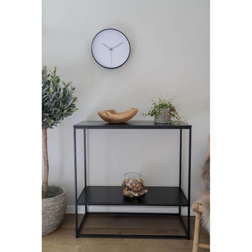 Console Acier Noir Et Plateau Aspect Bois Noir - Harald