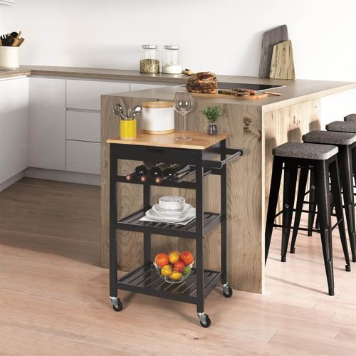 Desserte à Roulettes Noire Avec Porte-bouteilles - Kwit