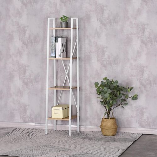 Lieta - Etagère Colonne à 4 Niveaux Bois Et Métal Blanc