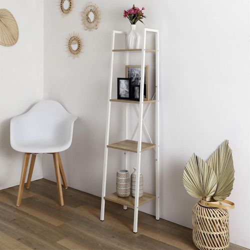 Lieta - Etagère Colonne à 4 Niveaux Bois Et Métal Blanc