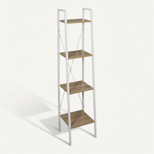 Lieta - Etagère Colonne à 4 Niveaux Bois Et Métal Blanc