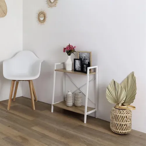 Etagère à 2 Niveaux Bois Et Métal Blanc - Lieta
