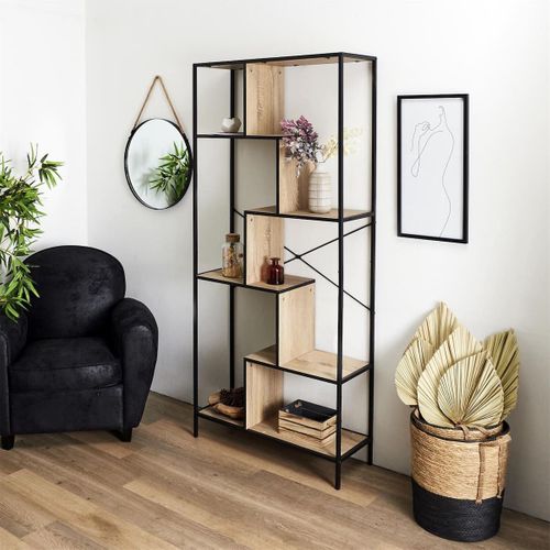 Etagère 6 Niveaux Aspect Bois Et Métal Noir - Endis