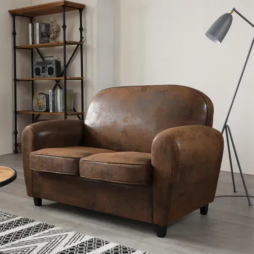 Canapé Club 2 Places Marron Aspect Cuir Vieilli - Ganssi