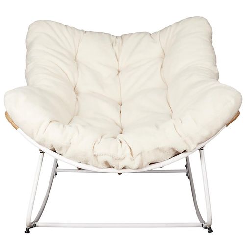 Fauteuil à Bascule Blanc Avec Assise Capitonnée Et Bouclettes - Merida