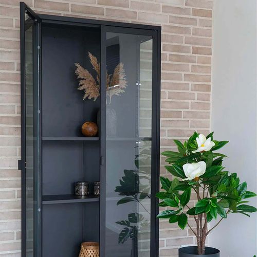 Vitrine 2 Portes Verre Et Acier Noir H175cm - Hendra