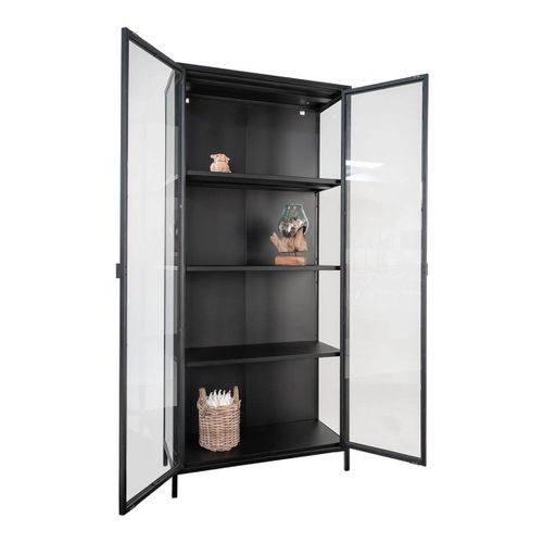 Vitrine 2 Portes Verre Et Acier Noir H175cm - Hendra