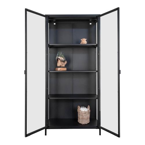Vitrine 2 Portes Verre Et Acier Noir H175cm - Hendra
