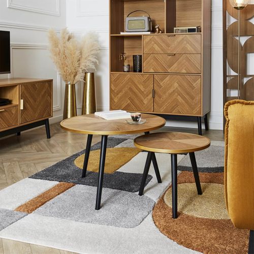 Tables Gigognes Plateau Effet Bois Cerclage Or - Gauthier