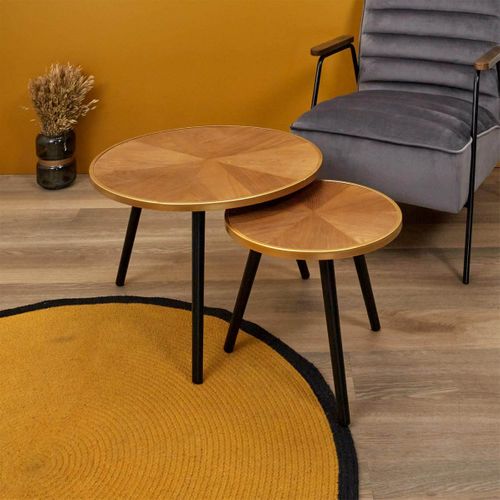 Tables Gigognes Plateau Effet Bois Cerclage Or - Gauthier