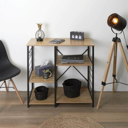 Stavi - Meuble De Rangement Métal Noir Plateaux Effet Bois