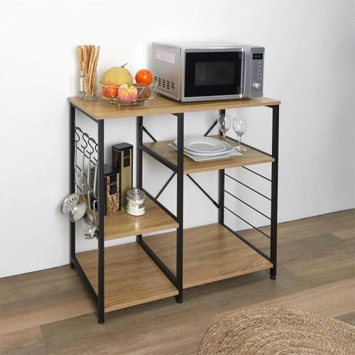 Stavi - Meuble De Rangement Métal Noir Plateaux Effet Bois