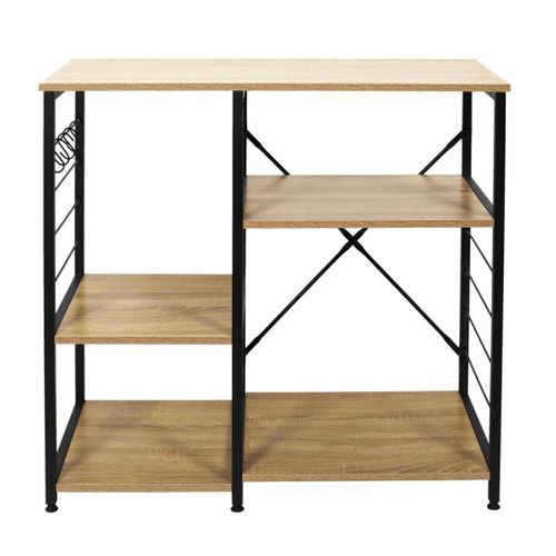 Stavi - Meuble De Rangement Métal Noir Plateaux Effet Bois