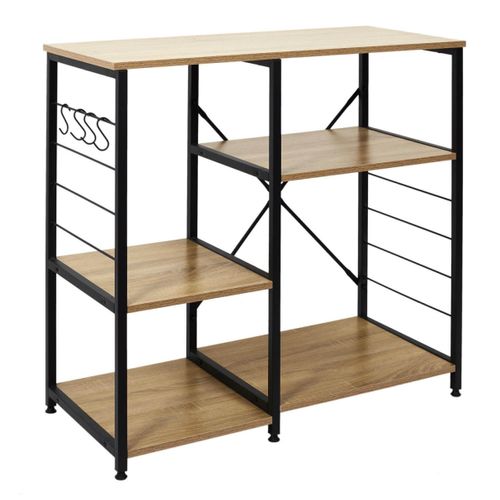 Stavi - Meuble De Rangement Métal Noir Plateaux Effet Bois